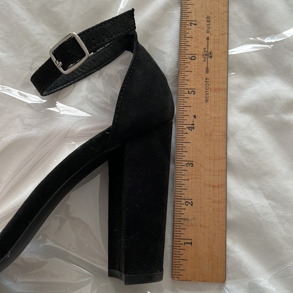 Black Faux Suede Leather 6.5 Glamorous Strappy 4” Heels - Picture 6 of 11